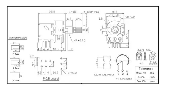 PCB Knob 10k Rotary Potentiometer 0.2W متغير المقاوم وعاء DPDT